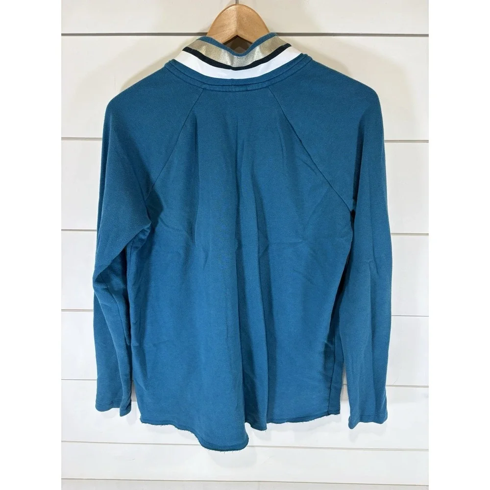 PINK Victoria's Secret Women's Blue 1/4 Zip Sweatshirt White Gold Collar Size S